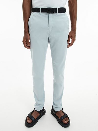 Calvin Klein Ruhák HU339651 | Calvin Klein Slim Organic Cotton Férfi Övezett Chino Nadrág Kék
